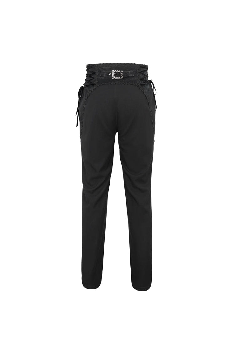 Black Lace Trim Embellished High Waisted Men's Gothic Pants - Product - 7