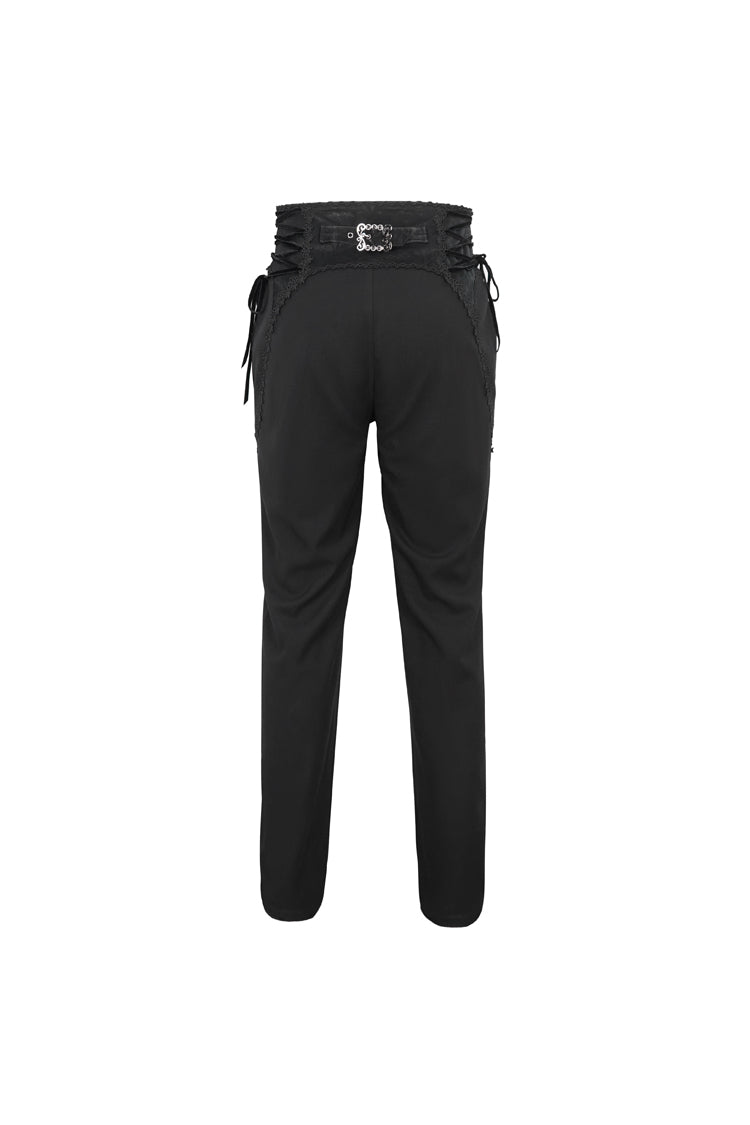 Black Lace Trim Embellished High Waisted Men's Gothic Pants - Product - 7
