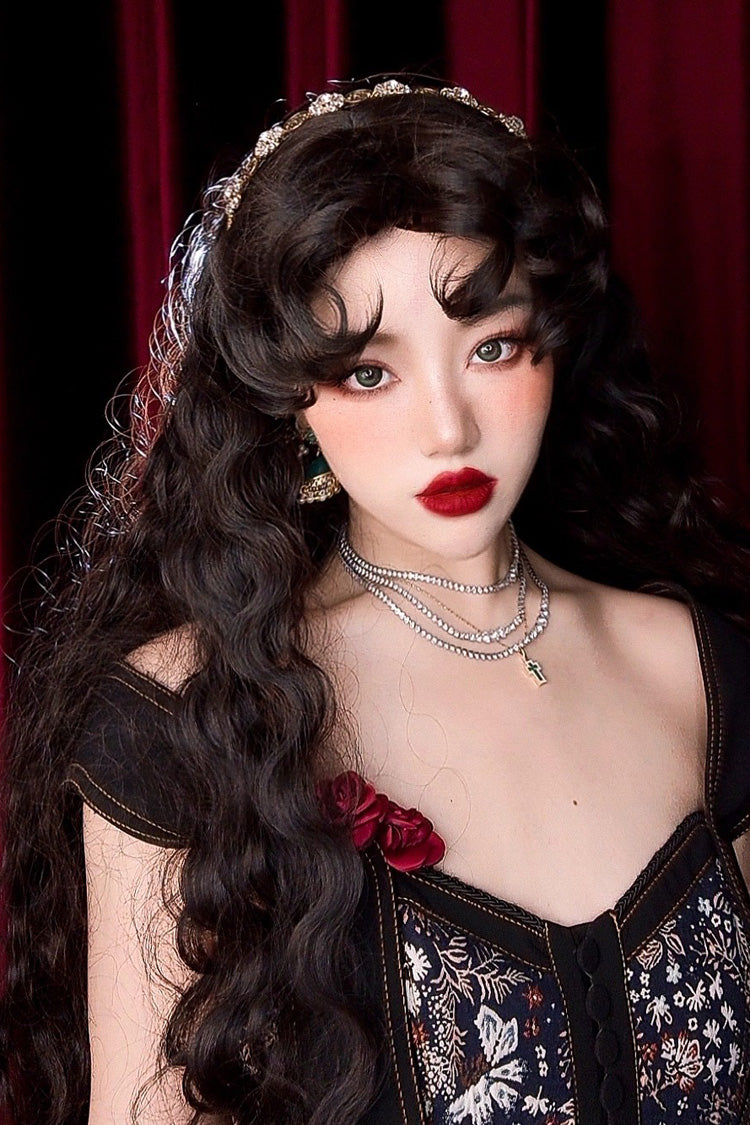 Matte Black [Gypsy Rose] Vintage Elegant Fluffy Wool Lolita Curl Wig - Product - 2