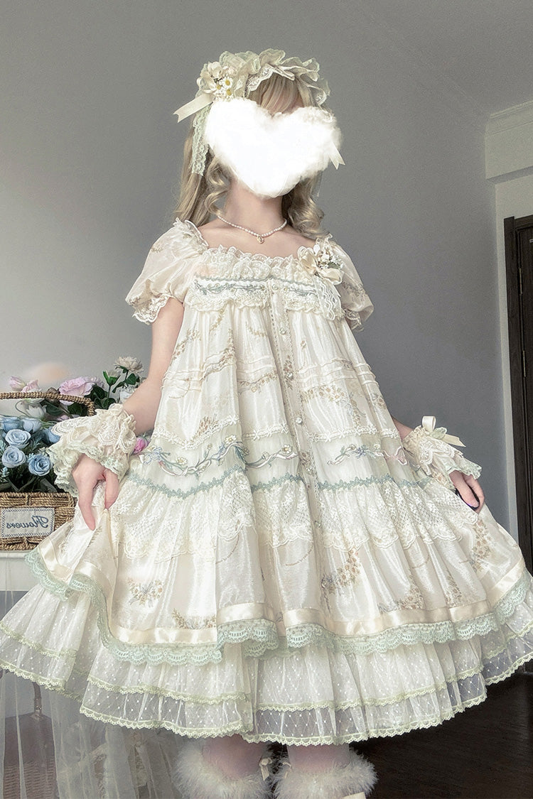 Multi-Color [Daisy Poetry] Print Ruffle Hollow Embroidery Lace Sweet Elegant Princess Lolita Dress - Product - 6