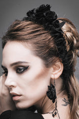 Black Handmade Velvet Women's Gothic Rose Headband - Black - 1
