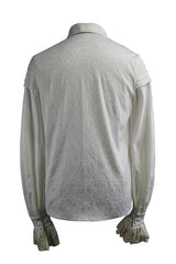 Beige Embroidered Ruffled Sleeves Jacquard Mens Gothic Blouse - Product - 7