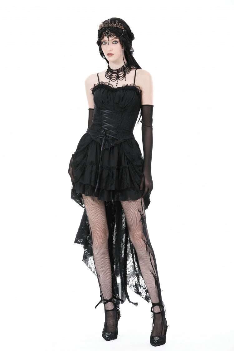 Black Ruffled Lace Splice Lace-Up Women's Gothic Overbust Corset - Product - 8