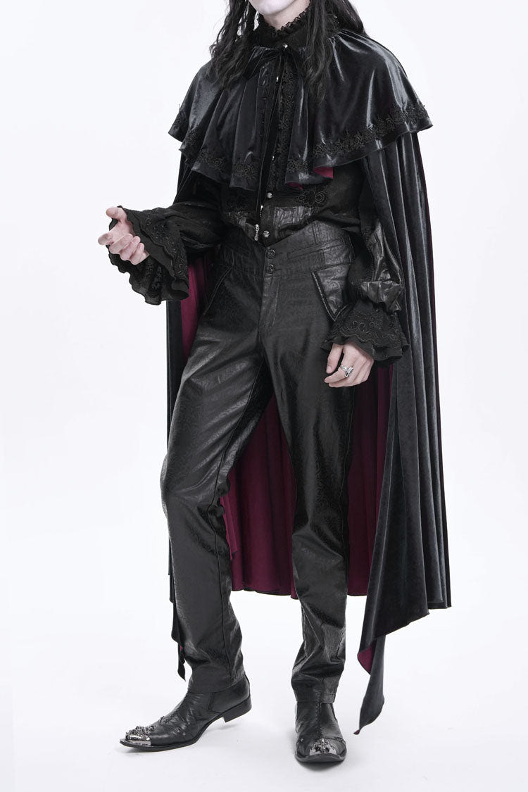 Black High Waisted Faux Leather  Men's Gothic Pants - Product - 15