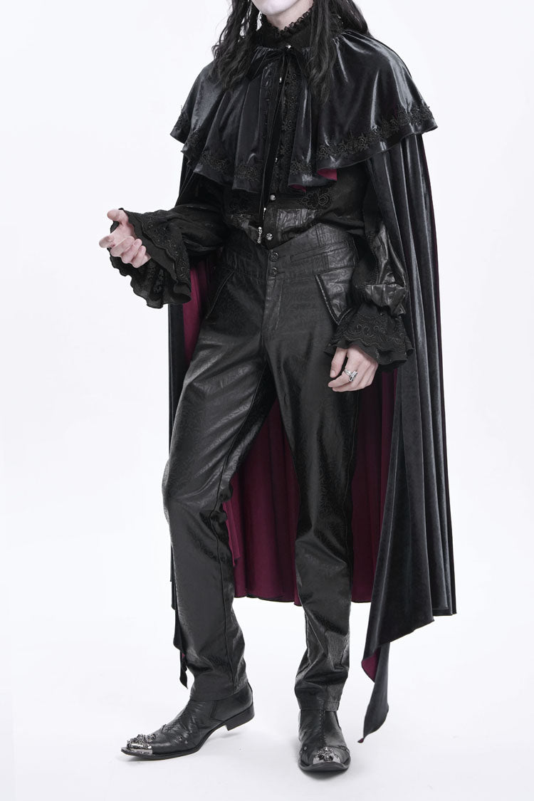 Black High Waisted Faux Leather  Men's Gothic Pants - Product - 15