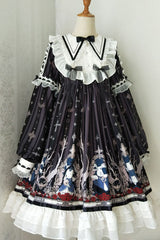 Black Rabbit'S Requiem Round Collar Long Sleeves College Style Gothic Lolita OP Dress - Product - 2
