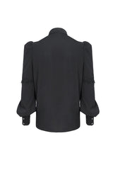 Black Lapel Collar Lantern Sleeves Jacquard Embroidery Men's Gothic Blouse - Product - 7