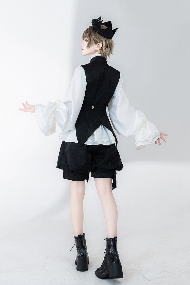 ホワイト Hunting Rabbits 長袖リボンゴシック王子系ファッションヴィンテージロリータブラウス 商品画像
