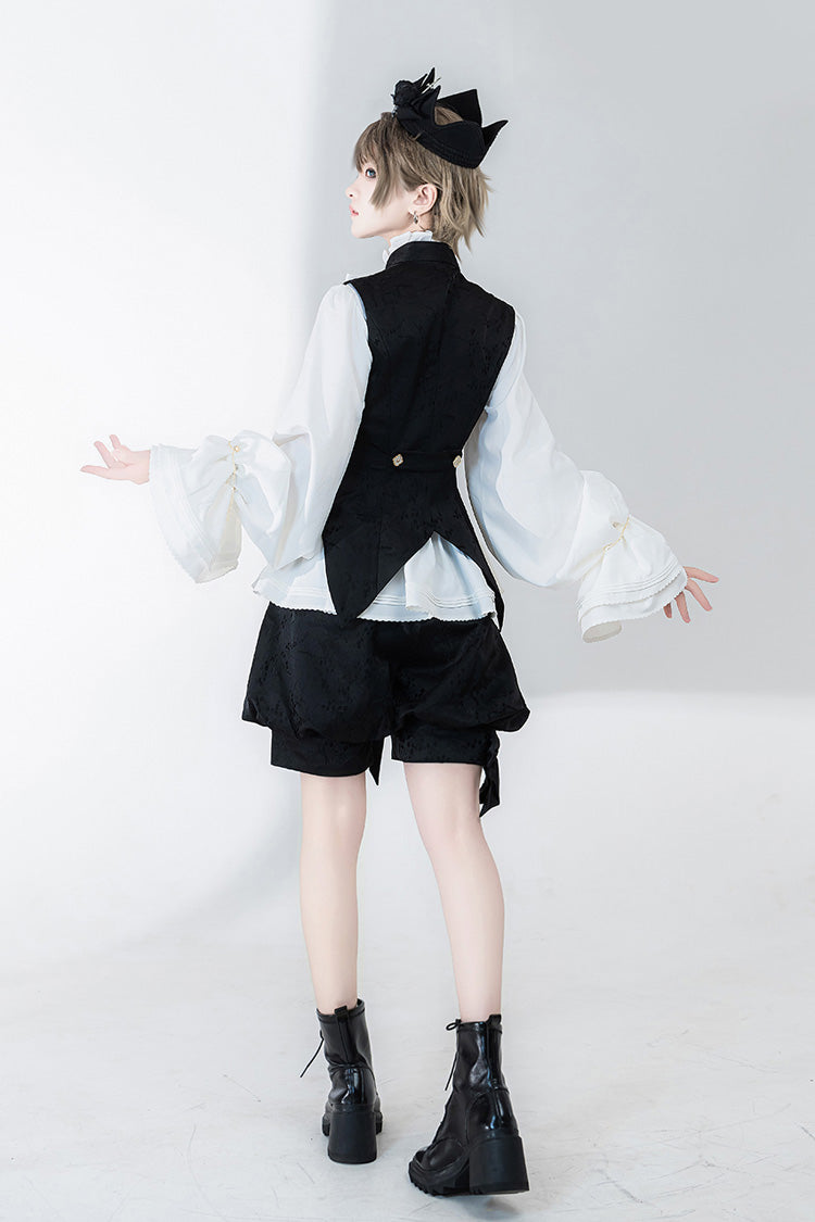 White Hunting Rabbits Long Sleeves Bowknot Gothic Vintage Ouji Fashion Lolita Blouse - Product - 7