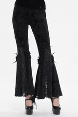 Black Printed Lace Embroidered Women's Gothic Flared Pants - Black - 1