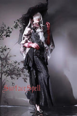Black Faux Leather Snake Print Flared Fishbone Mermaid Gothic Lolita Skirt - Product - 7