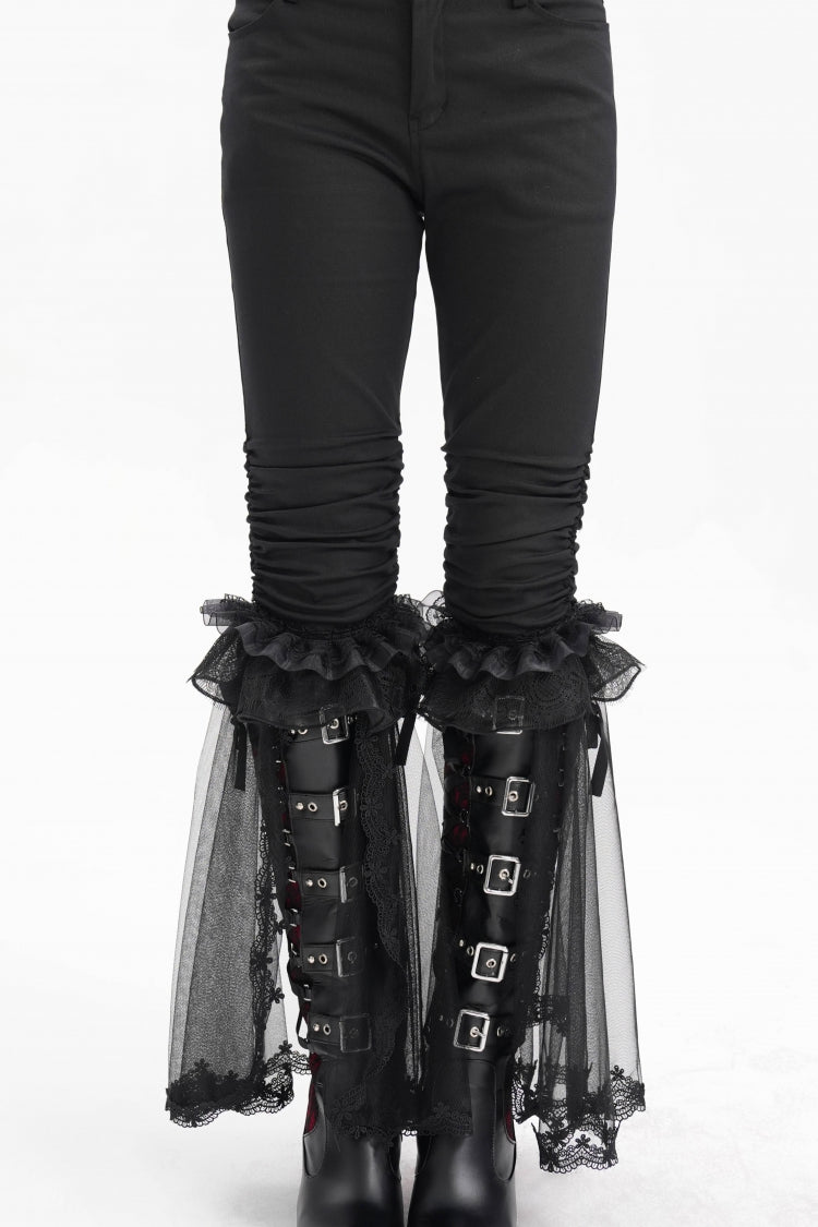 Black Ruffle Stitching Lace Women's Gothic Pants - Black - 1