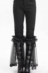 Black Ruffle Stitching Lace Women's Gothic Pants - Black - 1