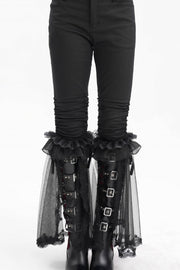 Black Ruffle Stitching Lace Women's Gothic Pants - Black - 1