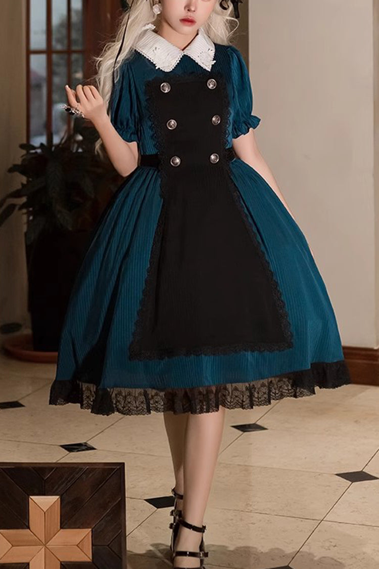 Dark Green Otherworld Deacon Detachable Apron Short Sleeves Gothic Lolita Dress - Dark Green - 1