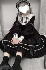 Black Bowknot Ruffled Long Sleeves Lolita OP Gothic Lolita Dress - Product - 3