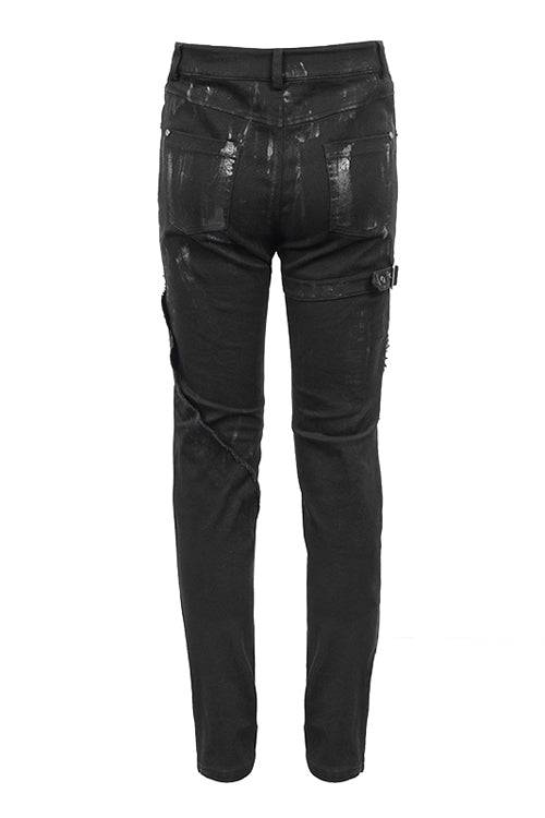 Black Punk Mecha Hand Painted Slim Mens Pants - Product - 4