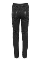 Black Punk Mecha Hand Painted Slim Mens Pants - Product - 4