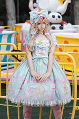 [Macaron Dolly House] Doll Collar Short Sleeves Print Bowknot Sweet Lolita Dress 3 Colors - Product - 3