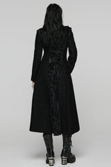 Black Stand Collar Long Sleeves Jacquard Zipper Double-Breasted Women's Punk Coat - Product - 3