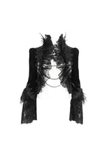 Black Stand Collar Trumpet Sleeves Embroidery Stitching Lace Women's Gothic Jacket - Product - 6
