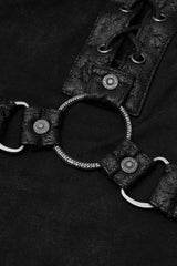 Black Lace-Up Zipper Men's Punk Blouse with Straps - Product - 7