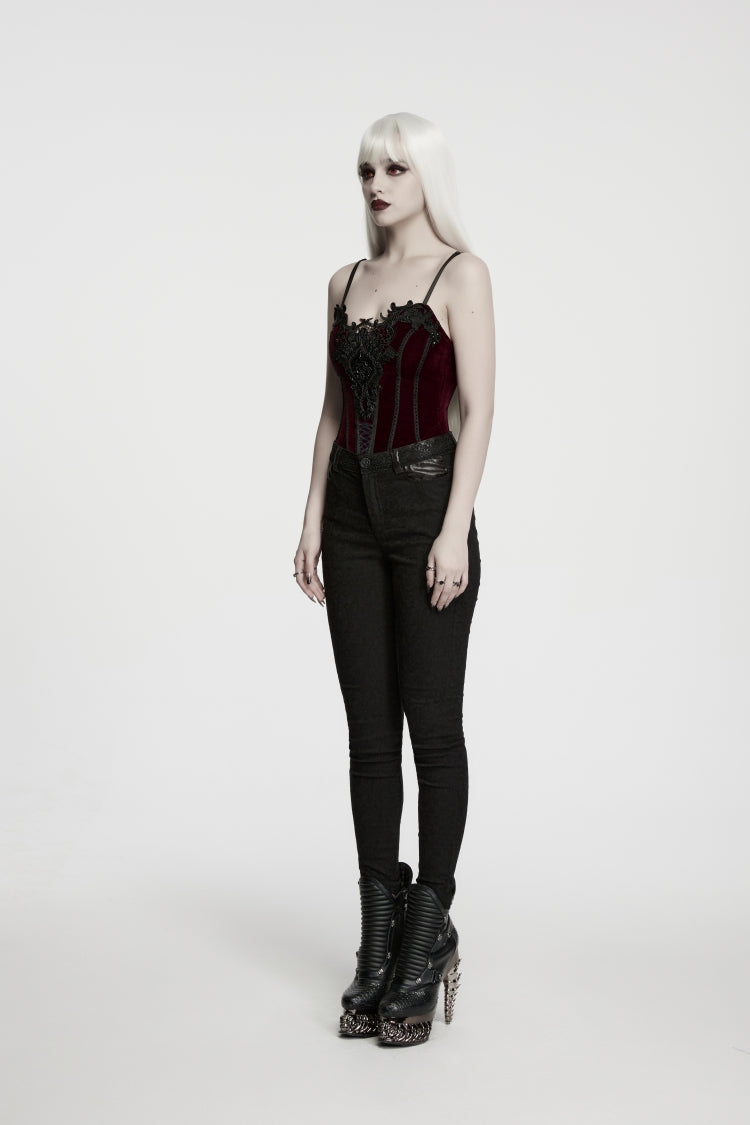Red Lace Lace-Up Slim Fit Asymmetric Zippered Strappy Women's Gothic Balletcore Bustier Corset - Product - 3