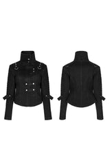 Black Denim Slant Pocket Washed Distressed Stretch Women's Punk Jacket - Product - 9