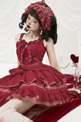 [Covenant Cross] Sleeveless Triple-Layered Ruffle Bowknot Lace-Up Gothic Lolita Jsk Dress 6 Colors - Product - 13