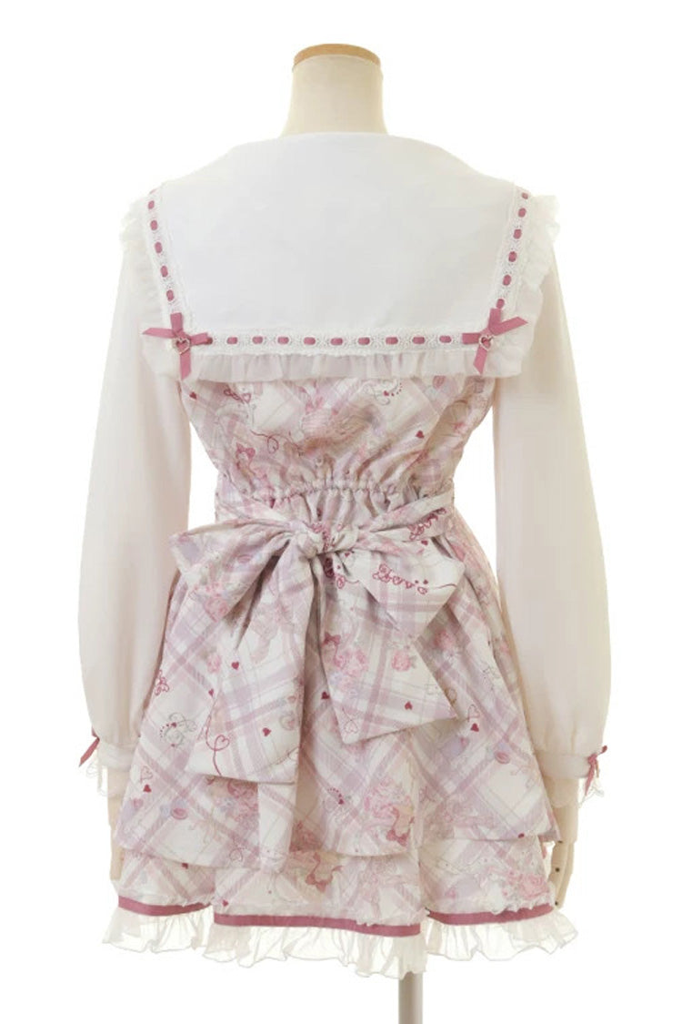 [Sewing Bear] Long Sleeves Print Bowknot Lace Sweet Jirai Kei Plus Size Dress 3 Colors - Product - 9