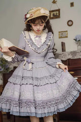 Purple Long Sleeves Ruffle Embroidery Bowknot Sweet Plus Size Elegant Lolita Dress - Product - 2