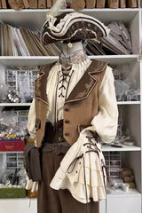 Pirate Series Navigation Treasure Hunting Guide Embroidery Handsome Lolita Vest 2 Colors - Brown - 1