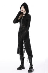 Black Long Sleeves Split Ripped Zippered Women's Punk Long Coat with Hood - Product - 7