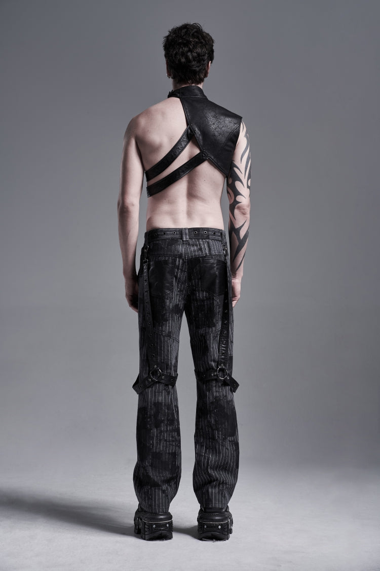 Black Stand Collar Sleeveless Irregular Asymmetric Studded Chain-Decorated Men's Gothic Handsome Cool Shoulder Harnesses - Product - 2