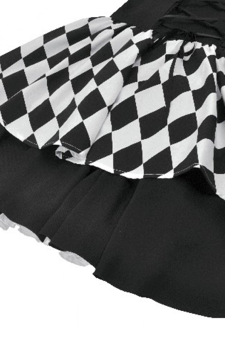 Black/White Harlequin Sharp Point Collar Long Puff Sleeves Women's Lolita Gothic Dress - Product - 19