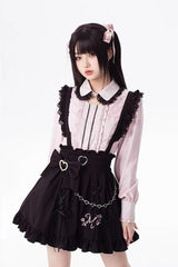 Black [Hatsune Miku] Ruffle Embroidery Lace-Up Jirai Kei Skirt - Product - 6