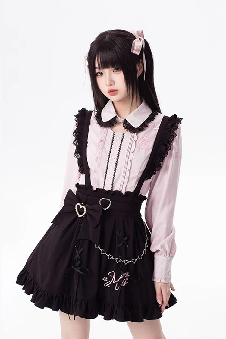 Black [Hatsune Miku] Ruffle Embroidery Lace-Up Jirai Kei Skirt - Product - 6