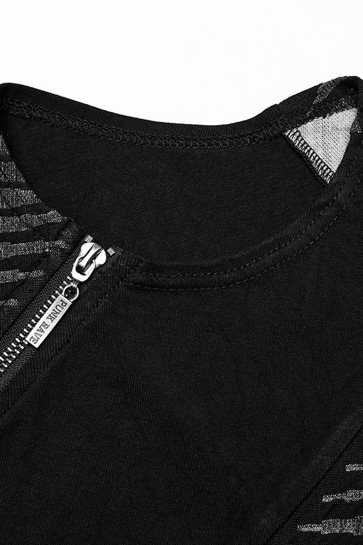 Black Sleeveless Print Asymmetric Zipper Men's Punk Tank Top - Product - 6