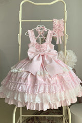 Pink [Super Cute Belia] Sleeveless Triple-Layered Ruffle Bowknot Lace Sweet Elegant Lolita Jsk Dress - Product - 4