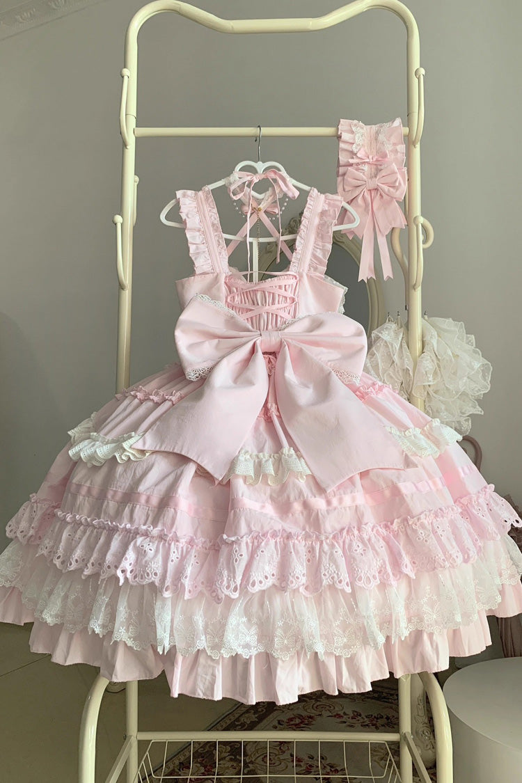 Pink [Super Cute Belia] Sleeveless Triple-Layered Ruffle Bowknot Lace Sweet Elegant Lolita Jsk Dress - Product - 4