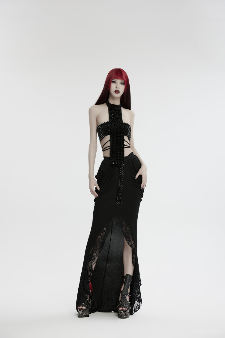 Black Off Shoulder Lace Lace-Up Slim Studded Buckled Women's Gothic Corset - Product - 3