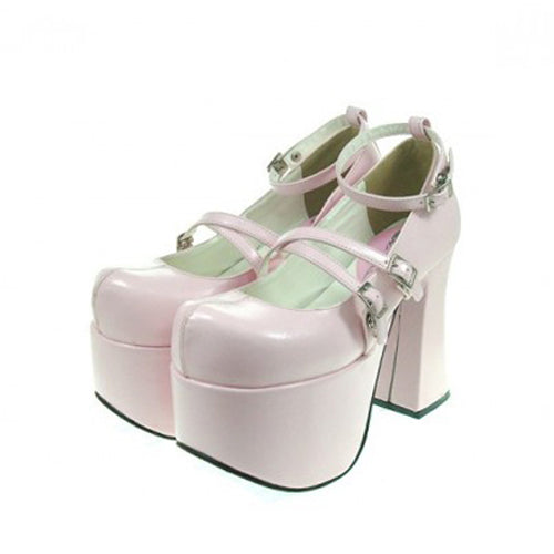 Pink Round Toe Scalloped Platform Heel High Lolita Shoes - Pink - 1