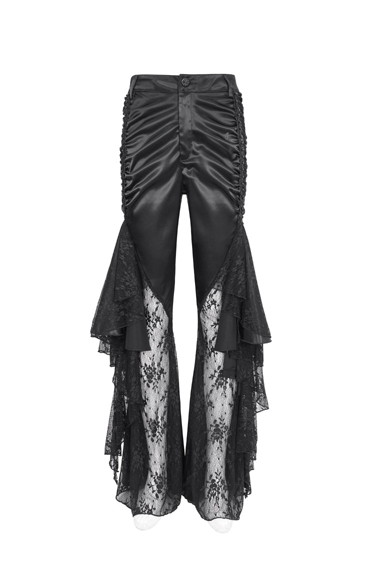Black Ruffle Lace Stitching Womens Gothic Flared Pant - Product - 8
