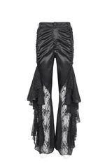 Black Ruffle Lace Stitching Womens Gothic Flared Pant - Product - 8