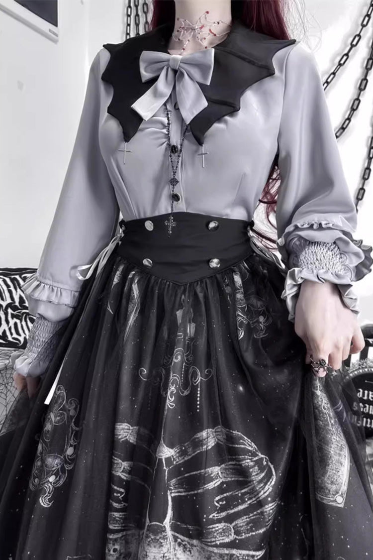 Black Print Halloween Classic Gothic Punk Elegant Lolita Skirt Set - Product - 2