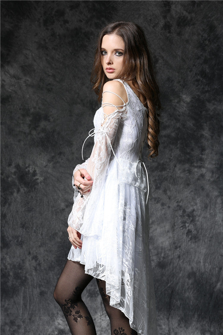 White Square Collar Sleeveless Overlay Embroidered Lace Women's Gothic Dress - Product - 13
