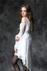 White Square Collar Sleeveless Overlay Embroidered Lace Women's Gothic Dress - Product - 13