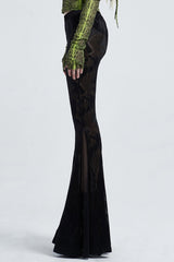 Black Python Print Mesh Women's Gothic Flared Pants - Product - 2