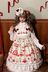 Mint Strawberry Dessert Print High Waisted Ruffle Bowknot Sweet Lolita JSK Dress 4 Colors - Product - 10