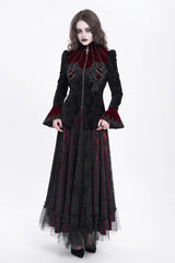 Black/Red Stand Collar Long Trumpet Sleeves Embroidery Women's Gothic Jacket - Product - 8